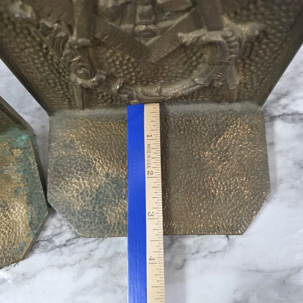 Vtg Masonic Brass Copper? Bookends Square And Compasses Pair Freemason Eye